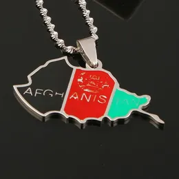 Collane con ciondolo mappa Afghanistan smaltato in acciaio inossidabile Catena color argento Jewelry270S
