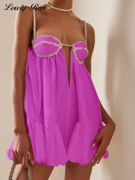 Podstawowa swobodna sukienka Seksowna łańcuch Fold Slip Ruffle Tubs Tops Mini rękawów Kobieta 2023 Summer Solid Dame Vestidos 230721