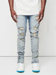 Mäns jeans Slim Fit Mid midja Springsummer Shattered Pencil Pants gjorda av gamla tvättade fötter målade 230720