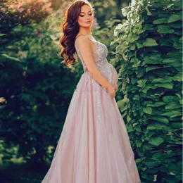 New Arrival Bling Sequin Maternity Evening Dresses V Neck A Line Long Empire Tulle Pregnant Women Prom Gowns Sleeveless Party Dres287u