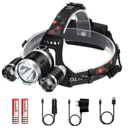 3 led Headlight XML T6 Rechargeable Headlamp 18650 battery Head Torch Lamp Lantern linternas for outdoor camping Hunting lamps light with Charger