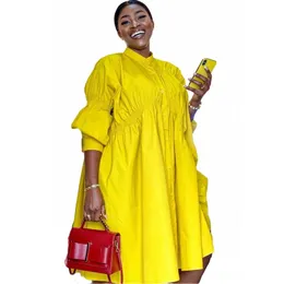 Plus size Dresses Autumn African For Women Vetement Femme Dashiki Yellow Shirt Dress Africa Clothes Ankara Ladies 2023 230720