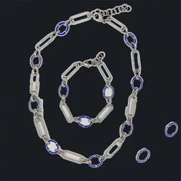 925 Silver Headdress Set Ellipse Hollow Colliers Bluce Lettre Combinaison Charme pour Lady Staunkess Steal Twist Chain Design Bracelets avec Boîte