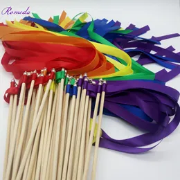 Banner Flags --Style A rainbow ribbon wedding wands with silver bell Wedding Ribbon Stick ribbon Twirling Streamers 230720