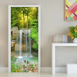 Wall Stickers Waterfall 3D Landscape Door Sticker Painting PVC Waterproof Selfadhesive Living Room Bedroom Mural Wallpaper 230720