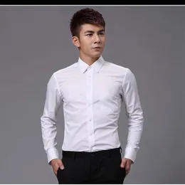 Camisa de manga comprida para noivo de algodão branco camisa social masculina para ocasiões formais 292b