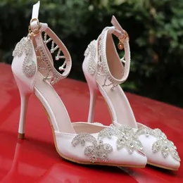 Luxury Crystal Wedding Bridal Shoes For Bride Designer Rhinestones High Quality Women Designer Sandals Cheap High Heel 9CM Pointed279D