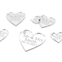 100 spersonalizowane niestandardowe wina ślubne Złote Silver Clear Wood Heart Etykieta Party Favors Prezent Bride Chrzest Tag Decor2322