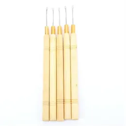 5pcs lot Wooden Handle Pulling Needle Micro Rings Loop Hair Extension Hair Tools For Human Hair Wigs226N