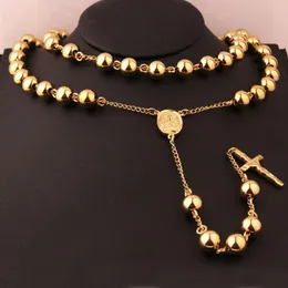 Kedjor 10 mm bred 316L rostfritt stål runda pärlor radband halsband katolisisme bön religiös modesmycken