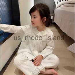 Pijamas Cute Kid Girls Lolita Conjuntos de pijamas de crepé de algodón con cuello redondo. Conjunto de pijamas de cárdigan para niños pequeños Ropa de dormir para el hogar. Ropa para niños x0721