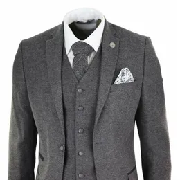 Mens Wool Tweed Peaky Blinders Suit 3 Piece Authentic 1920s Tailored Fit Classic Formal Prom Suit Jacket Pants Vest294C