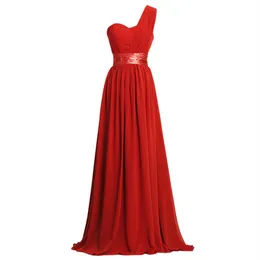 Kobiety jedno ramię w szyfonowej sukienka druhna Burgundowa sukienka weselna Dama de Honor Solens2296