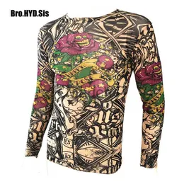 Men's T-Shirts Funny Long Sleeve Fake Tattoo T Shirts All Over Print Men Women Arts Shirt Elastic Slim Fit Modal in Halloween Cloes J230721