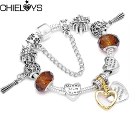 Charm Bracelets CHIELOYS Silver Color Love Heart Beads Colorful Cute Feather Bangles For Women Wife Jewelry DIY Making Gift242Z