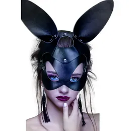 Anime Cosplay Headwear High Quality Faux Leather Rabbit Cat Ear Bunny Face Mask For Men Women Role Playing Games