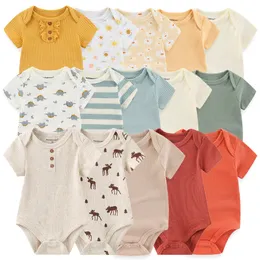 Rompers 2023 Unisex Bodysuits 5Pieces Baby Girl Clothes Set Born Cartoon Cotton Boy Print Solid Color Summer 230720