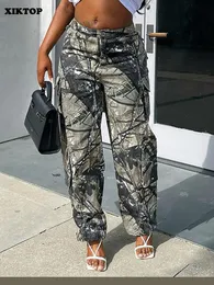Spodnie damskie Capris Xiktop Camouflage Spodnie Kobiety jesienne Vintage Pockets Spodnie HARAJUKU Y2K PANTS Casual Hipster Streetwear Grunge 230720