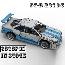 アクショントイフィギュアMOC 1 8スケールスカイラインGT R R34スーパーカーレーシングカースポーツモデルビーディングブロックレンガのおもちゃ誕生日プレゼントボーイ230721