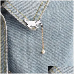 Stift broscher katt emalj stift med pärla tassel märken roliga djur smycken för flickor barn vänner gåva leverans dhvas