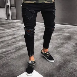 Mens Cool Designer Brand Black Jeans Skinny Ripped Destrud Stretch Slim Fit Hop Hop Pants with Holes for Men210w