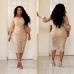 Champanhe Vintage Plus Size Vestidos Mãe da Noiva Renda comprimento Chá 2018 Modesto Manga Longa Mãe do Noivo Ocasião Formal Dr220t