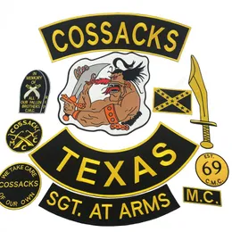 Nuovo arrivo COSSACKS TEXAS MC Ricamato Iron-On Sew On Biker Rider Patch Full Back Size Jacket Vest Badge SGT AT ARMS Rocker Pa260B