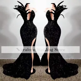 Elegant Evening Dress One Shoulder Black Sequins Plus Size African Mermaid Prom Gowns for Weddings Guest Wear robe de soiree278d