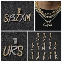 Nueva moda personalizada 18 K oro Bling diamante cursiva A-Z letras iniciales nombre personalizado colgante collar DIY letra joyería para Co296t