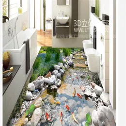 Floor Painting 3D Wallpaper Park Stone Creek Squid Bathroom 3D Flooring Mural-3d PVC Wallpaper Self-adhesive Floor Wallpaper-3d286r