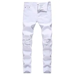 Godlikeu vita mens jeans rippade nödställda svart mager denim hiphop -knapp stretch pants5gef