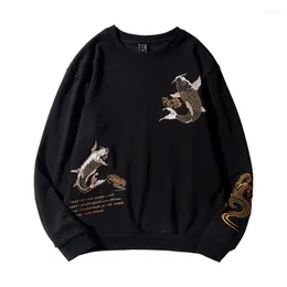 Men's Hoodies Autumn/Winter China Fashion Brand Crew Neck Pullover Heavy Industry Embroidered Koi Loose Large Size Cotton Sweatshirt