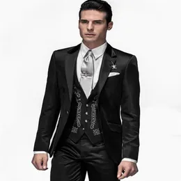 Cool Groom Wear Black Groomsmen One Button Groom Tuxedos Notch Lapell Men Suits Wedding Prom Dinn