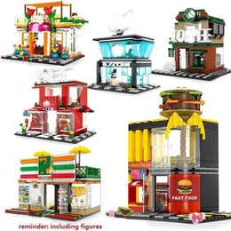 Leksaksblock Mini City Street Building Blocks kafé Hamburger Store City Diy Bricks Toys Compatible Blacks for Children Gift C331y