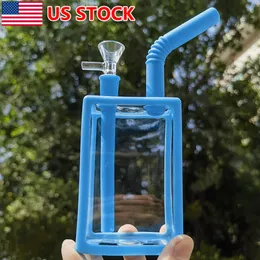 Narguilé azul de 7,3 polegadas garrafa de bebida bongo vidro de silicone fumar cachimbo de água narguilé