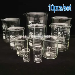10pcs Set LAB 5 ml 10 ml 25 ml 50 ml 100 ml 150 ml 200 ml 250 ml 300 ml 500 ml GG-17 Gradued Tranentent Borosiate Glass Beaker316c