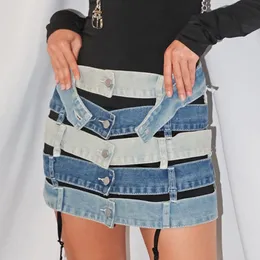 Skirts Fashion Style Streetwear Casual Old Hollow Out Irregular Skirt Button Design Stitching High Waist Tooling Short Skirt 230720