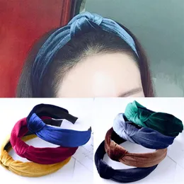 Nytt mode kors pannband kvinnor ed turban hårband stretch knuten sammet båge båge hår tillbehör headwrap186w