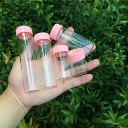 Flaschen, Plastikkappe, rosa Schraube, transparente Glasfläschchen, Plastikflaschen, Gläser, Flaschen, 50 Stück, 15 ml, 25 ml, 40 ml, 50 ml, 60 ml, Glas