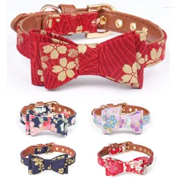 Dog Collars Print Leather Fabric Pet Collar Leash Cat Collier Chain Bowknot Red Cherry Stamping For Small Middle Perro Teddy