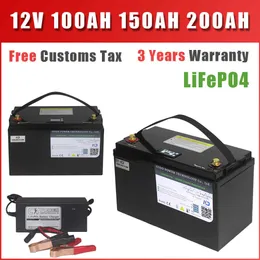 12V 100AH 150AH 200AH LiFePO4 Bateria Para RV Solar Marine Overland Off-Grid Aplicações Armazenamento de Energia Doméstica 12.8V Bateria