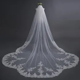 Продажа роскошных свадебных фат в реальном изображении, три метра вуали, кружевная аппликация, кристаллы, соборная длина, дешевая фата174N
