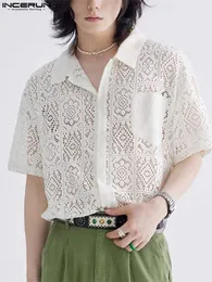 Koszule męskie mody mody swobodny styl męski bluzki Indept puste koronkowe panele kwiat drukowana bluzka męska Kobiety z krótkim rękawem S-5xl 230720
