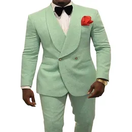 Mint Green Men Wedding Tuxedos Encorting Groom Tuxedos Fashion Men Blazer 2 قطعة بدلة حفلة موسيقية عشاء سترة مخصصة سراويل