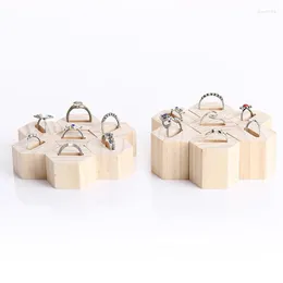 Jewelry Pouches 1pc Natural Wood Hexagon Shape Ring Display Holder Stand Single/Double Slot Window