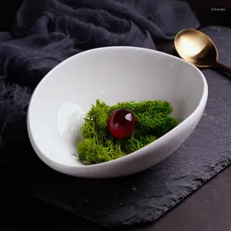 Plates Large Soup Bowl Plate Restaurant Pure White Ceramic Tableware Oblique Shaped Salad Household Fruit Snack
