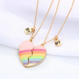 Pendant Necklaces 2Pcs Fashion Rainbow Magnet Necklace For Women Romantic Broken Heart Clavicle Chain BFF Friends Jewelry Party Gifts 2023