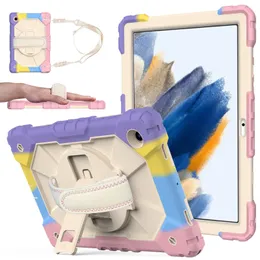 Custodie per tablet PC con cavalletto rotante colorato per Samsung Galaxy A8 10.5 X200 X205 A7 T509 T500 T505 Guscio robusto protettivo per tutto il corpo con tracolla per manico