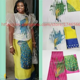 Tessuto in raso di seta stile Ghana con disegno a cera africana in organza J61785 T2008172341