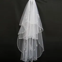Nya bröllopstillbehör White Ivory Fashion Veil Ribbon Edge Short Two Layer Bridal Veils With Comb High QualityCCW0014288F
